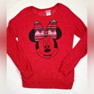 DISNEY PARKS Minnie Mouse Lightweight Sweater Red Christmas Holiday Small Winter